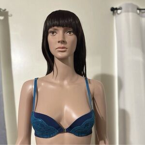 Adore Me Blue Bra Contour Underwire Lace Mesh Racerback Size 32A
